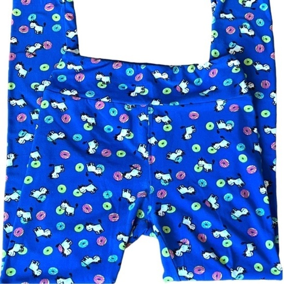 LuLaRoe Royal Blue Leggings with Unicorns & Sprinkled Donuts One-Size 0-12 - Picture 3 of 5